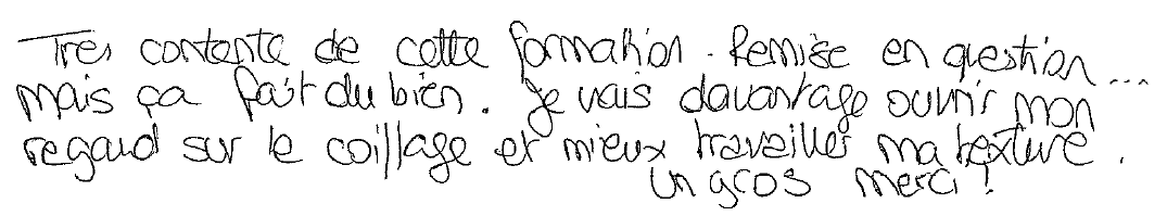 Avis manuscrit rempli à l’issue du stage