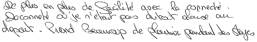 Avis manuscrit rempli à l’issue du stage