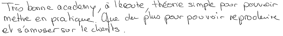 Avis manuscrit rempli à l’issue du stage