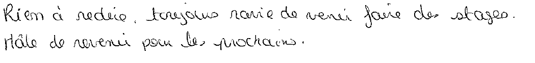 Avis manuscrit rempli à l’issue du stage