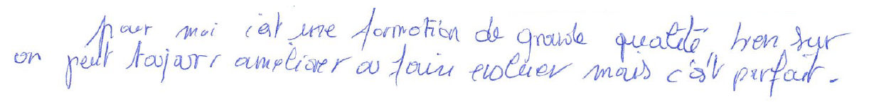 Avis manuscrit rempli à l’issue du stage