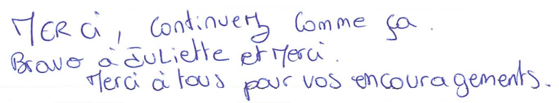 Avis manuscrit rempli à l’issue du stage