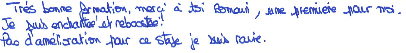 Avis manuscrit rempli à l’issue du stage