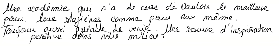 Avis manuscrit rempli à l’issue du stage