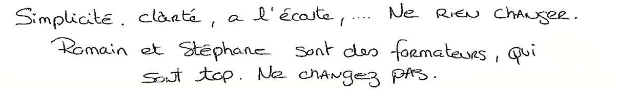 Avis manuscrit rempli à l’issue du stage
