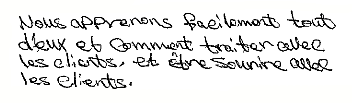 Avis manuscrit rempli à l’issue du stage
