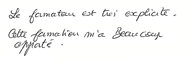 Avis manuscrit rempli à l’issue du stage