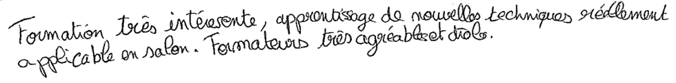 Avis manuscrit rempli à l’issue du stage