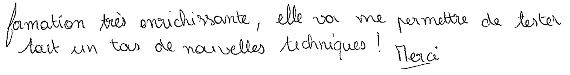Avis manuscrit rempli à l’issue du stage