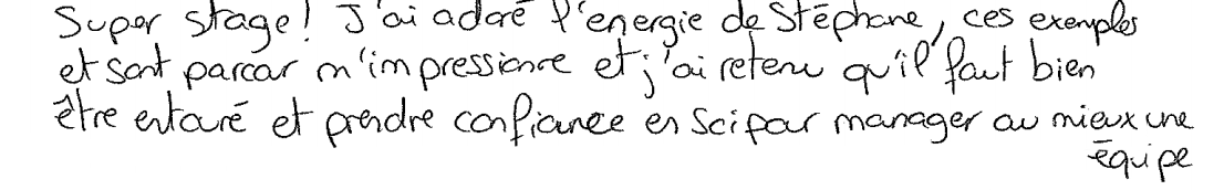 Avis manuscrit rempli à l’issue du stage