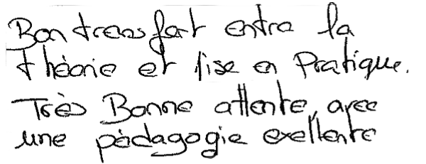 Avis manuscrit rempli à l’issue du stage