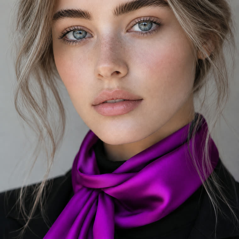 Portrait au foulard magenta