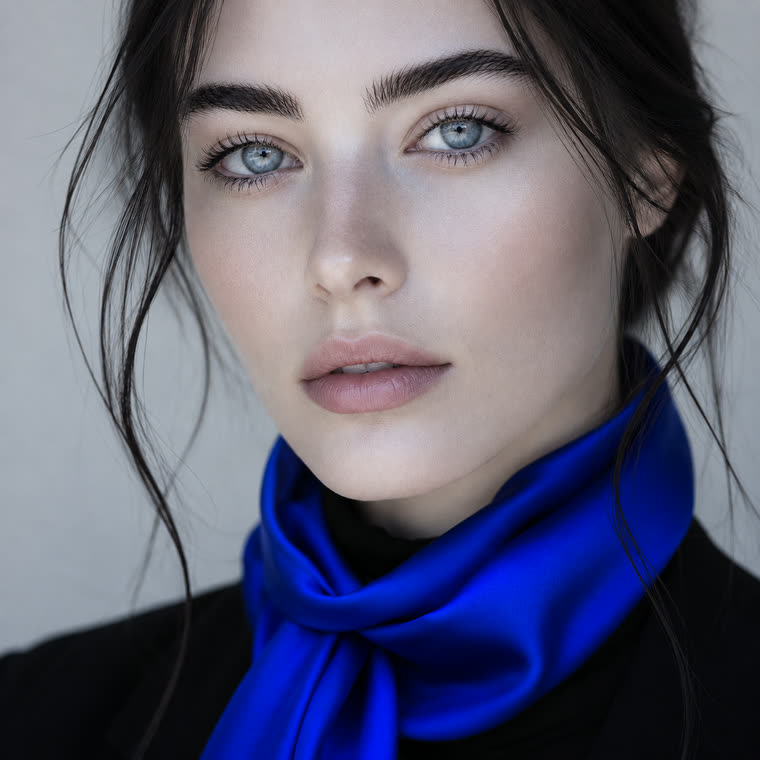 Portrait au foulard bleu profond