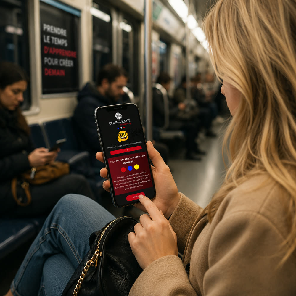 Une passagère consulte l’application Connivence dans le métro