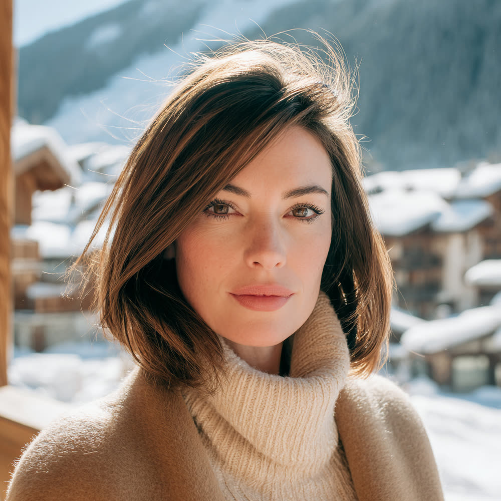 Portrait d’une femme au carré, à la montagne